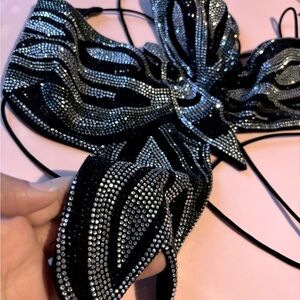 Black and white rhinestones butterfly top